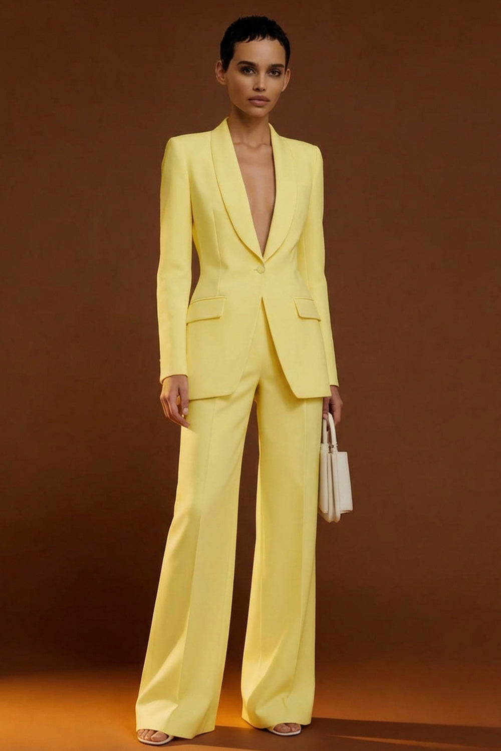 Shawl Lapel Ivory Long Sleeve 2 Piece Women Suits
